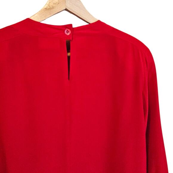 Nordstrom Town Square 100% Silk Blouse Pleated Front Red Women’s Size 14 - Picture 6 of 7